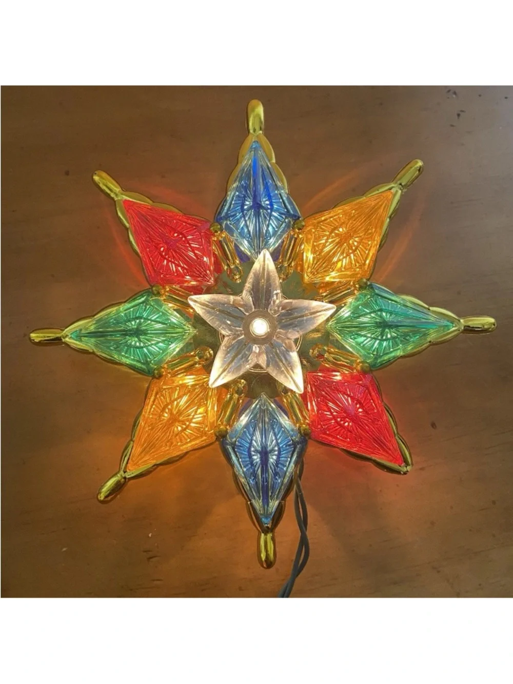 Vintage Retro Multicolored 8 Point Star Light Up Holiday Christmas Tree Topper